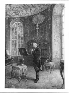 Friedrich der Große in der Bibliothek von Sanssouci by Carl Seiler