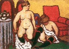 Girls Getting Dressed  (Red Furniture and Yellow Wall) by József Rippl-Rónai