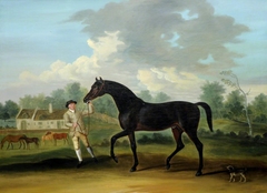 'Goldfinder' a Bay Hunter with a Groom and other Horses by John Nost Sartorius