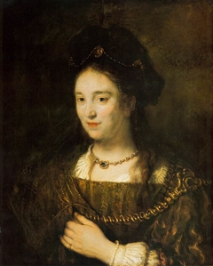 Halffigure of a woman with a beret by Rembrandt