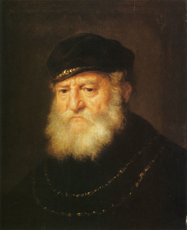 Head of an old man with a beard and a cap