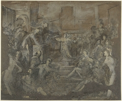 Heilige Catharina in discussie met de schriftgeleerden by Domenico Tintoretto