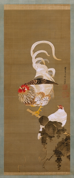 Hen and Rooster with Grapevine