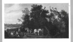 hunting party near a castle