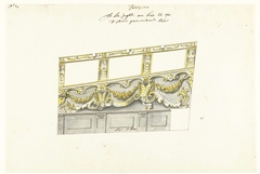 Interieurdecoratie van statenjacht met guirlandes by Pieter Jansz. Post