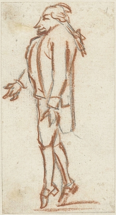 Karikatuur van staande man, naar links, van opzij gezien by Simon Andreas Krausz