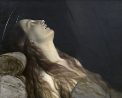 La femme de l'artiste, Louise Vernet, sur son lit de mort by Paul Delaroche