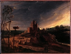 Landscape with a hanged man on a gallows by Peter Paul Rubens
