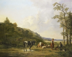 Landscape with Herdsmen and Cattle by Pieter Gerardus van Os