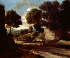 Landscape with Travellers Resting by Nicolas Poussin