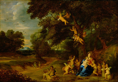 Madonna and Child, St John the Baptist as a Boy and Angels in a Woodland Landscape