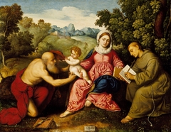 Madonna and Child with Saints Jerome and Francis by Paris Bordone
