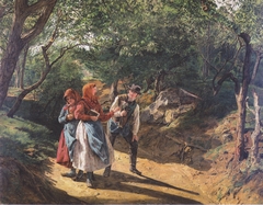 Meeting in the woods by Ferdinand Georg Waldmüller