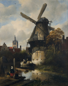 Mill with sight of Delft by Anthonie Waldorp