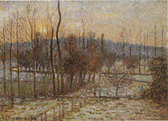 Neige, soleil couchant, Éragny by Camille Pissarro