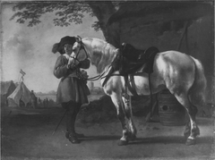 Officer in feathered hat, with a horse by Aelbert Cuyp