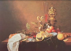 Oysters, fruit, tazza and columbine cup by Jan Davidsz. de Heem