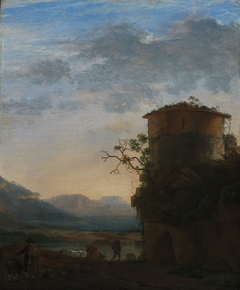 Peasants and Cattle beside a Tower