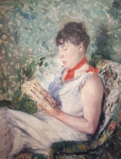 Portrait de femme assise, lisant