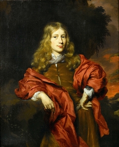 Portrait of a Gentleman in a Brown Tunic with a Red Cloak in a Wooded Landscape