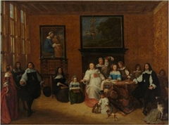 Portrait of a group in an interior by Gillis van Tilborch