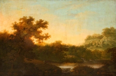 River Landscape, with Fisherman, and distant Ruins of an Abbey