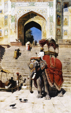 Royal Elephant at the Gateway to the Jami Masjid, Mathura by Edwin Lord Weeks