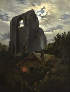 Ruins of the Eldena Monastery with cottage near Greifswald in Moonlight by Carl Gustav Carus