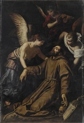 Saint François d'Assise réconforté par les anges après sa stigmatisation