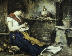 Seated Woman, Sewing by Giacomo Favretto