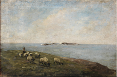 Sheep and a Shepherd by the Sea by Nathaniel Hone the Younger