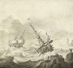 Shipping on a stormy sea by Adriaen van Salm