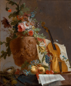 Still life with flowers and a violin by Jean-Jacques Bachelier
