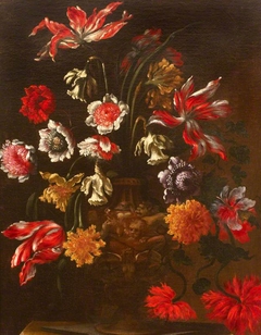 Still Life with Flowers in a Sculptured Urn on a Pedestal by Anonymous