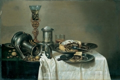 Still Life with Goblet holder, Jan Steen kan and Pie