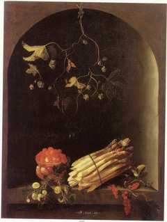 Strawberries, Asparagus, and Gooseberries in a Niche by Adriaen Coorte