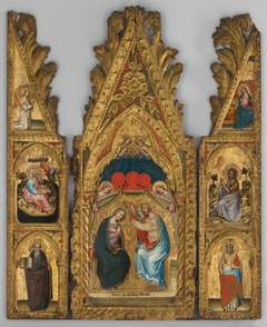Tabernacle: Coronation of the Virgin, w/the Annunciation, St John Evangelist on Patmos, St John Baptist in Wilderness and Ss. Benedict and Martial by Simone dei Crocifissi