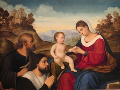 The Holy Family with a Donor in a Landscape by Francesco Bissolo