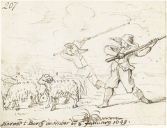 Twee herders drijven hun schapen voort by Harmen ter Borch