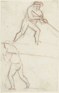 Twee schetsen van een staande man by Simon Andreas Krausz