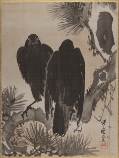 Two Crows on a Pine Branch by Kawanabe Kyōsai