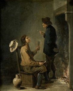 Two smoking peasants before a hearth by David Teniers the Younger