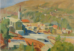 View of Kfarsghab, Qadisha Valley by Saliba Douaihy