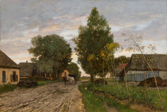 Village street with horse cart by Eugen Jettel