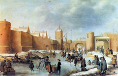 Winter Scene with Skaters on a Town Moat
