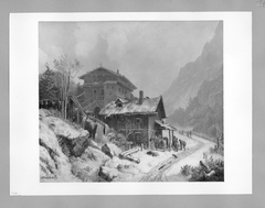 Winterlandschaft mit Bauernhaus und Schmiede by Heinrich Bürkel