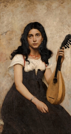 Young woman with mandolin by Édouard Vimont