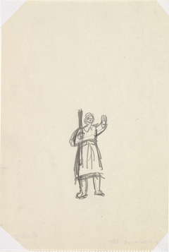 Zonder titel Ontwerpschets affiche voor propaganda kunstbescherming in het leger, schets van soldaat, die met de linkerhand een stopteken maakt by Leo Gestel