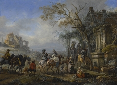 A Hawking Party at a Fountain by Philips Wouwerman