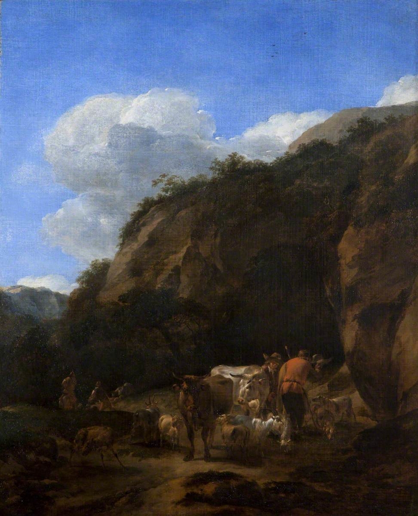 A Hilly Landscape with Herdsmen, Cattle and Sheep